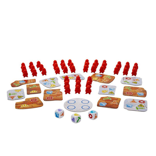 Plateau de jeu Beaver Building avec tuiles de construction et pions castors en place