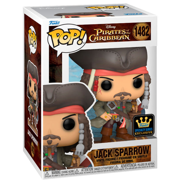Figurine Funko POP exclusive de Jack Sparrow des Pirates des Caraïbes, en vinyle, présentée dans sa boîte cadeau