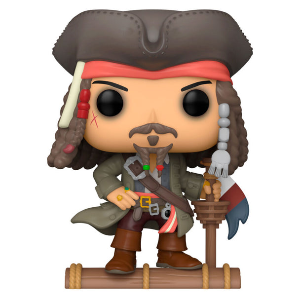 Vue rapprochée de la figurine Funko POP Jack Sparrow exclusive, montrant les détails soignés et la peinture fidèle