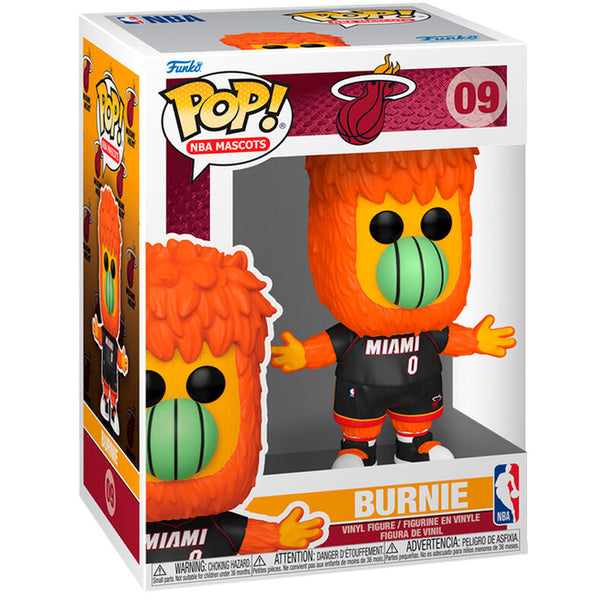Figurine Funko POP NBA Miami Burnie en vinyle de 9 cm, présentée dans sa boîte cadeau officielle
