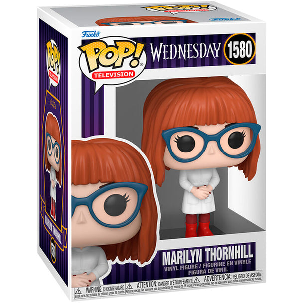 Figurine Funko POP de Wednesday Marilyn Thornhill en vinyle de 9 cm présentée dans sa boîte cadeau officielle
