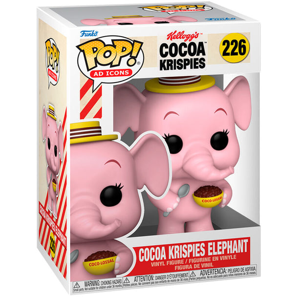 Figurine Funko POP de l'éléphant Kelloggs Cocoa Krispies en vinyle dans sa boîte cadeau, vue de face