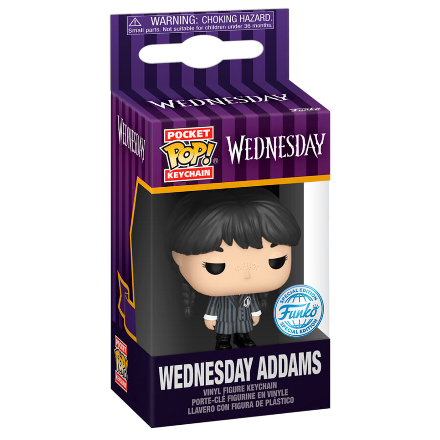 Porte-clés Pocket POP représentant Wednesday de la famille Addams, vue de face avec détails précis et couleurs vives