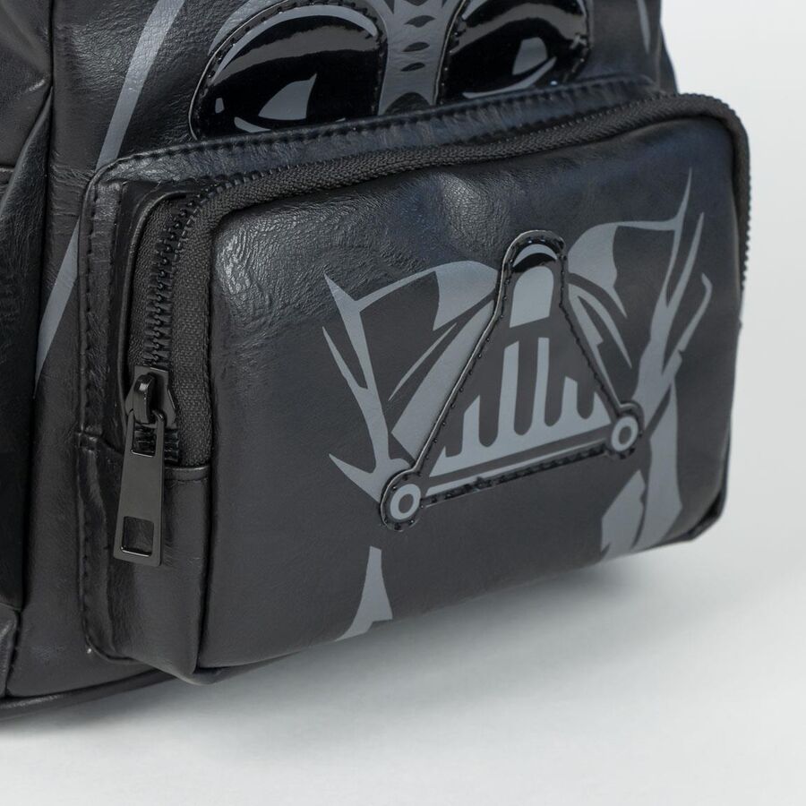 Vue latérale du sac à dos casual Darth Vader avec fermeture zippée visible et design élégant