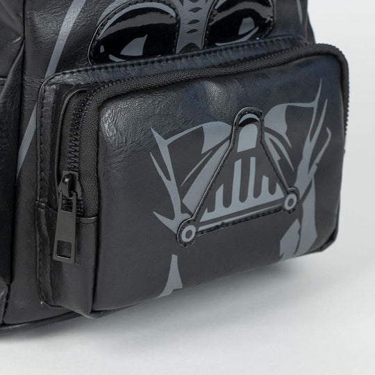 Vue latérale du sac à dos casual Darth Vader avec fermeture zippée visible et design élégant