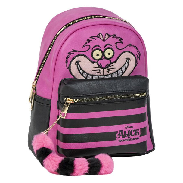 Vue avant du sac à dos Disney Alice au Pays des Merveilles avec le sourire du Cheshire en cuir synthétique