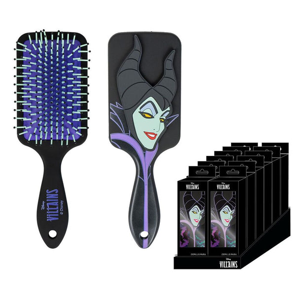 Vue rapprochée de la brosse à cheveux Maléfique Disney Villains avec détails soignés