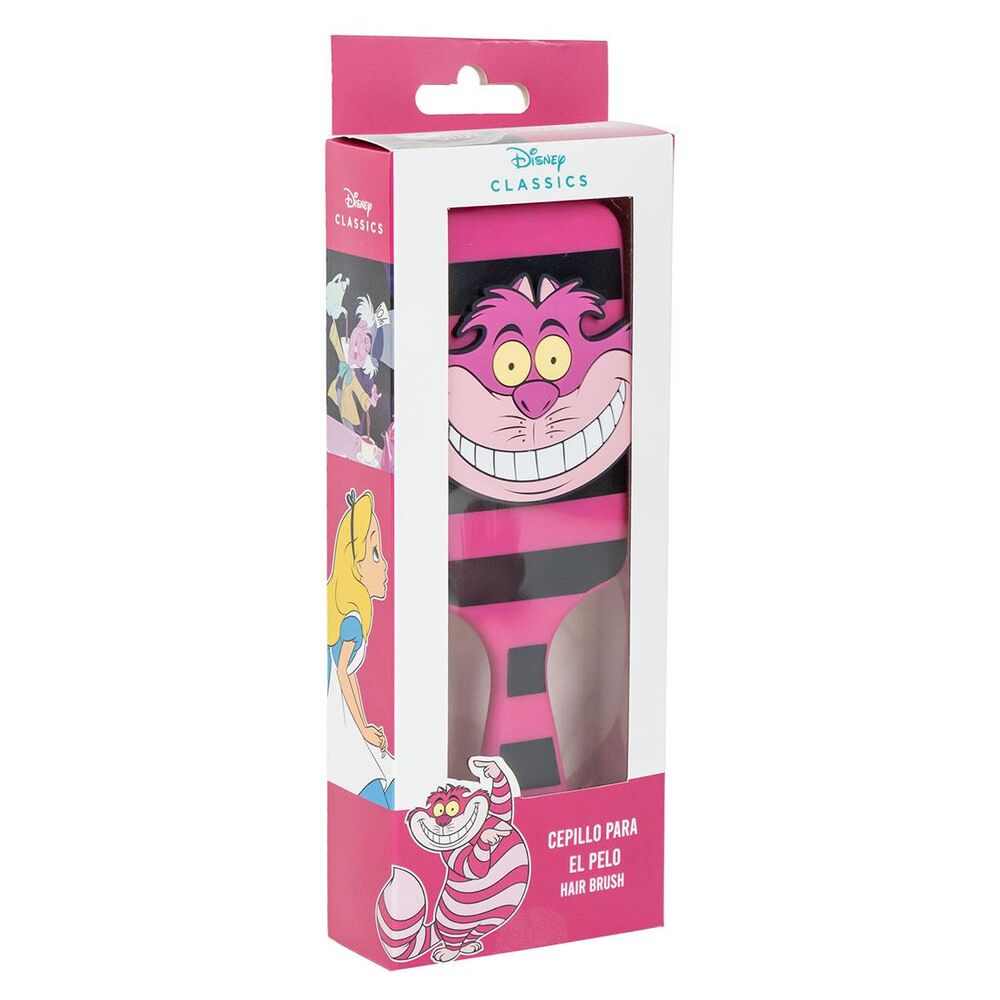 Image de la brosse à cheveux Disney Alice in Wonderland Cheshire tenue dans une main, mettant en valeur son design unique