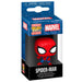 Porte-clés Pocket POP Spider-Man Marvel FUNKO en gros plan sur fond blanc montrant les détails de la figurine miniature