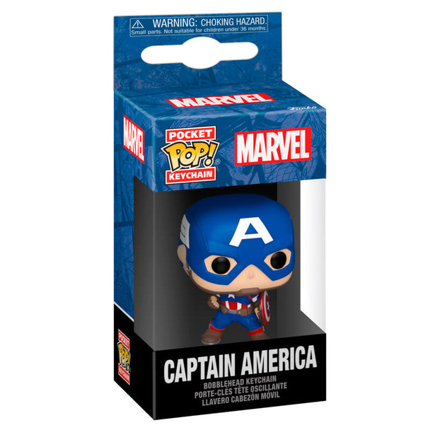 Porte-clés Pocket POP Marvel Captain America Classics FUNKO vue de face avec détails du bouclier