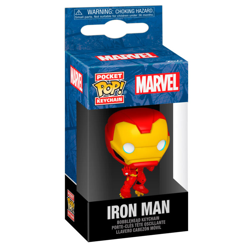 Porte-clés Pocket POP Marvel Iron Man classique FUNKO vue de face avec détails colorés et expression caractéristique