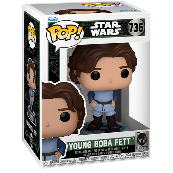 Figurine Funko POP de Young Boba Fett en vinyle haute qualité avec casque vert et armure détaillée, présentée dans sa boîte cadeau Star Wars.