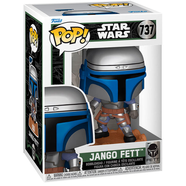 Figurine Funko POP de Jango Fett en vinyle de 9 cm avec son casque et armure détaillés, vue de face.