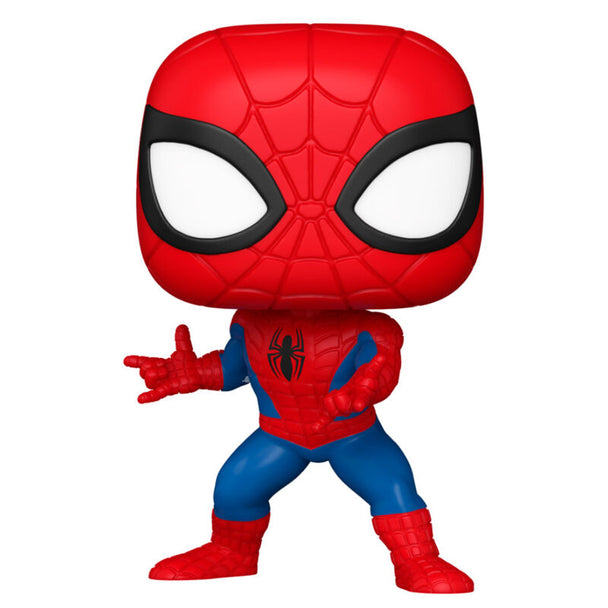 Vue rapprochée de la figurine Funko POP Spider-Man Classics montrant les détails soignés du vinyle