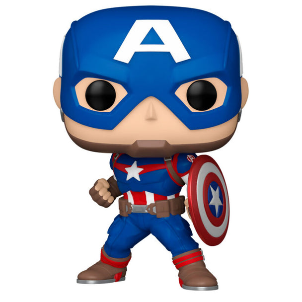 Vue rapprochée de la figurine Funko POP Captain America Marvel Classics avec détails précis