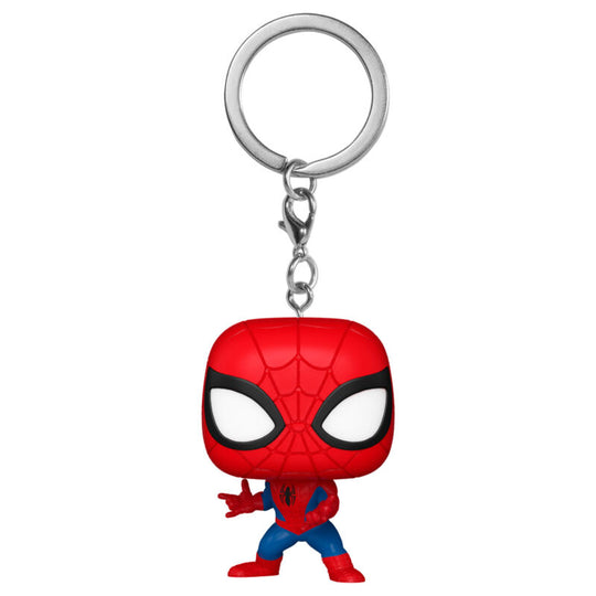 Vue latérale du porte-clés Spider-Man Pocket POP Marvel avec attache métallique brillante pour clés ou sacs