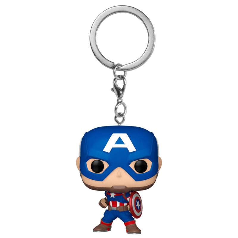 Porte-clés FUNKO Captain America Classics Marvel, vue rapprochée montrant la qualité et les couleurs vives