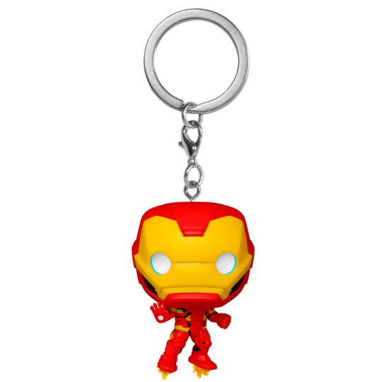 Porte-clés Iron Man FUNKO Pocket POP présenté de côté montrant l'attache métallique solide et le design compact