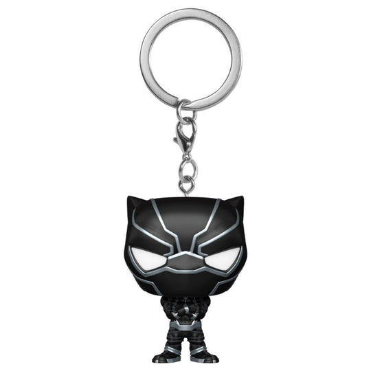 Porte-clés FUNKO Black Panther Marvel en position latérale montrant la finition brillante et la chaîne