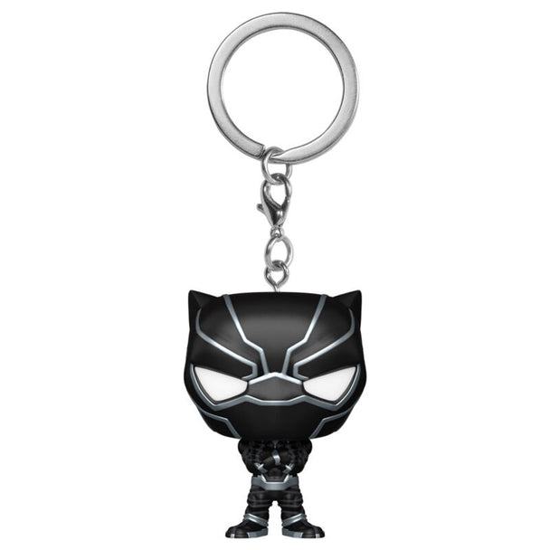 Porte-clés FUNKO Black Panther Marvel en position latérale montrant la finition brillante et la chaîne