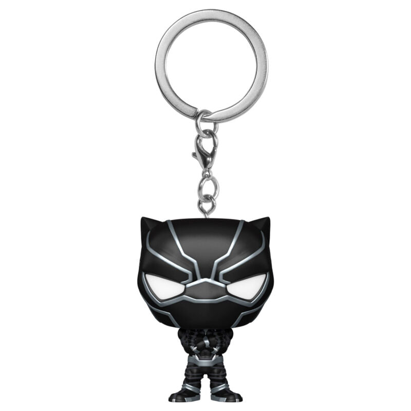 Porte-clés FUNKO Black Panther Marvel en position latérale montrant la finition brillante et la chaîne