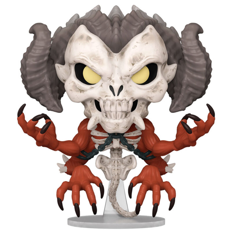 Vue rapprochée de la figurine Funko POP Mephisto Diablo IV montrant les détails du visage et des couleurs