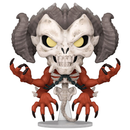 Vue rapprochée de la figurine Funko POP Mephisto Diablo IV montrant les détails du visage et des couleurs