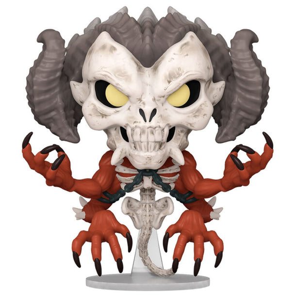 Vue rapprochée de la figurine Funko POP Mephisto Diablo IV montrant les détails du visage et des couleurs
