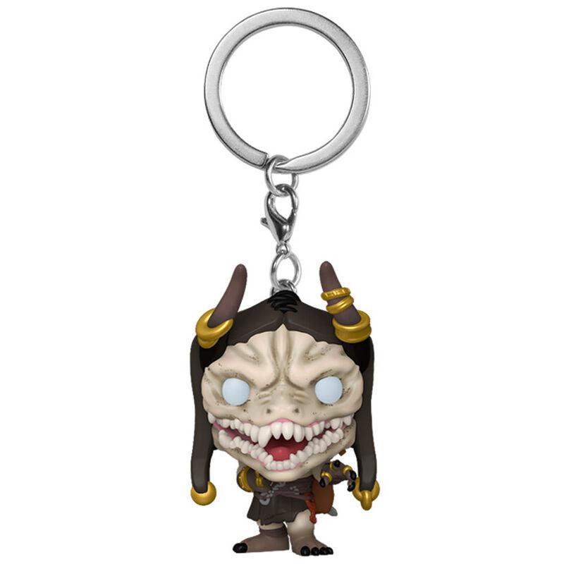 Vue rapprochée du porte-clés Treasure Goblin Diablo IV avec détails colorés et finition brillante