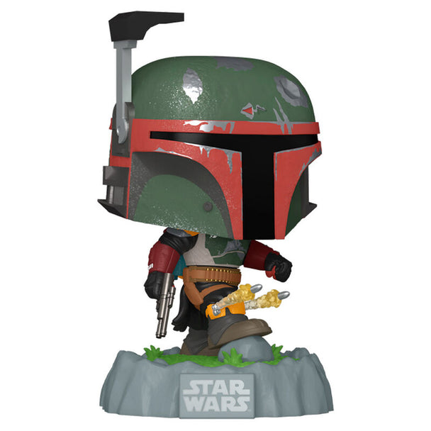 Vue rapprochée de la figurine Funko POP Boba Fett Star Wars montrant les détails du costume et du casque
