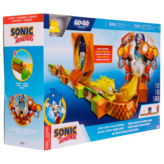 Gros plan sur les détails des véhicules Sonic et Robotnik du playset