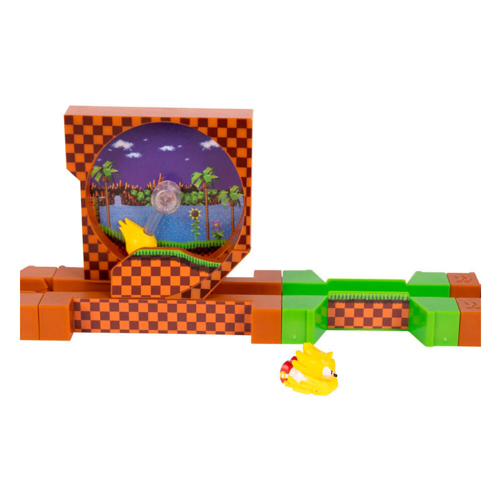 Détail du véhicule Sonic bleu prêt à la course sur le playset