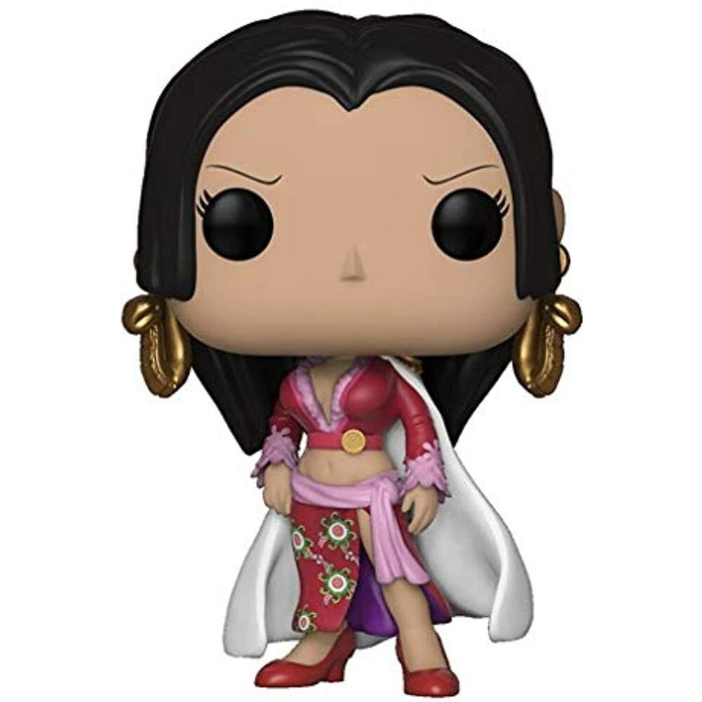 Figurine Funko POP de Boa Hancock de One Piece en vinyle, vue de face avec détails colorés et boîte cadeau en arrière-plan