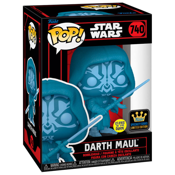 Vue rapprochée de la figurine vinyle Funko POP Darth Maul avec détails précis et couleurs vives