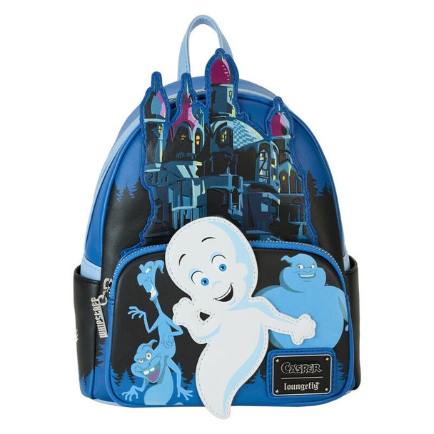 Vue de face du sac à dos Loungefly Casper The Friendly Ghost en cuir vegan avec détails phosphorescents