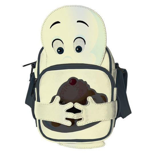 Vue de face du sac Casper The Friendly Ghost montrant les appliqués et broderies colorées