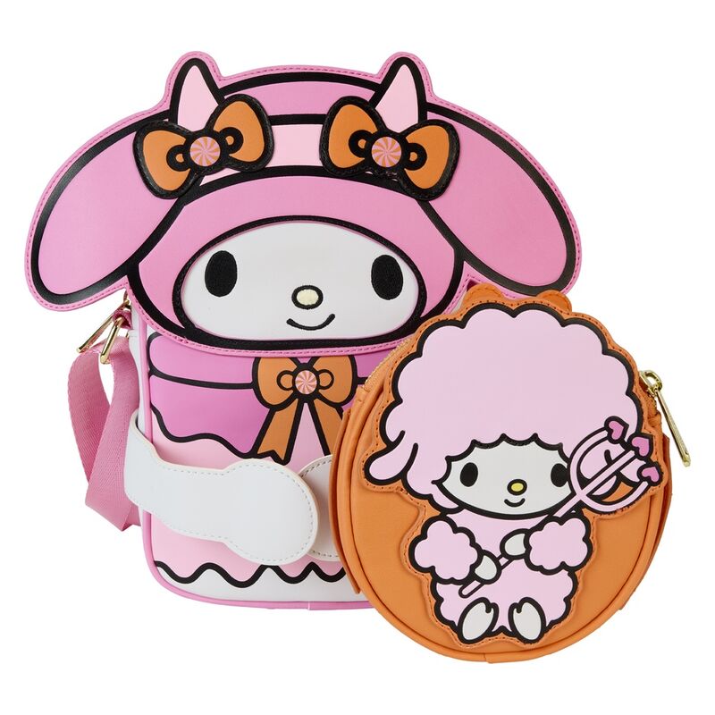 Photo montrant la bandoulière ajustable et amovible du sac Loungefly My Melody Devil, idéale pour un port confortable