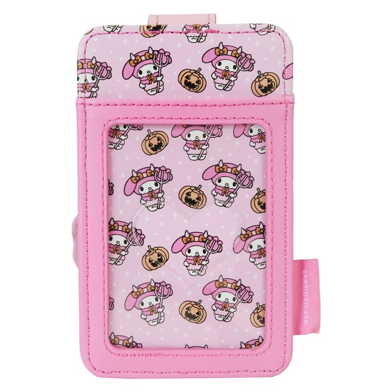 Intérieur du porte-cartes Loungefly avec quatre emplacements cartes et slot transparent en forme de cœur