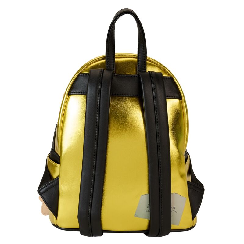 Vue latérale du sac à dos Loungefly Coraline montrant les poches pratiques et la fermeture zippée