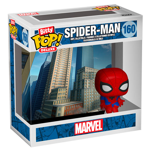 Figurine Bitty POP Deluxe Spider-Man Marvel FUNKO montrant le côté avec ses dimensions précises
