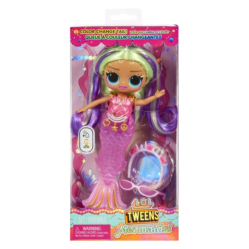 Poupée L.O.L Surprise Cleo Cove Tween 20cm avec queue de sirène changeant de couleur en présentation face avant