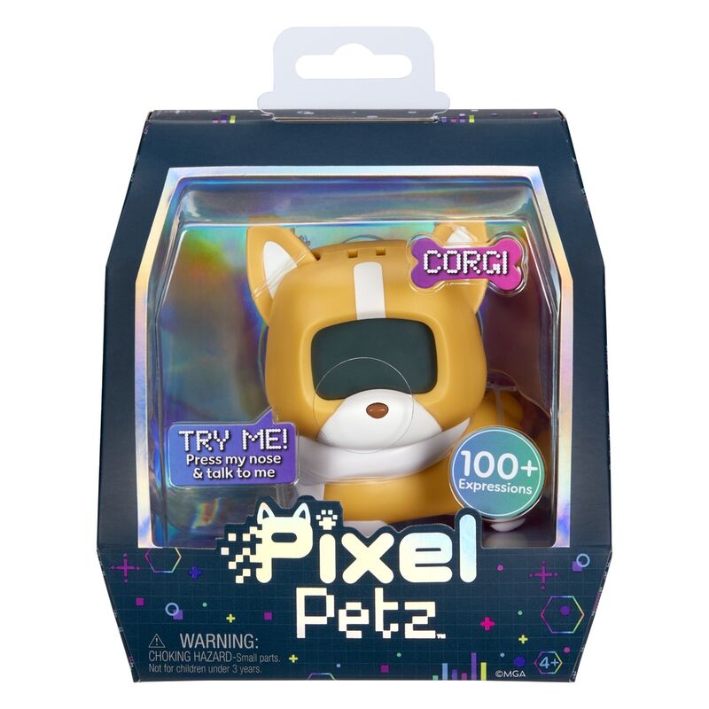 Gros plan sur un Pixel Petz réagissant au toucher avec expressions faciales animées