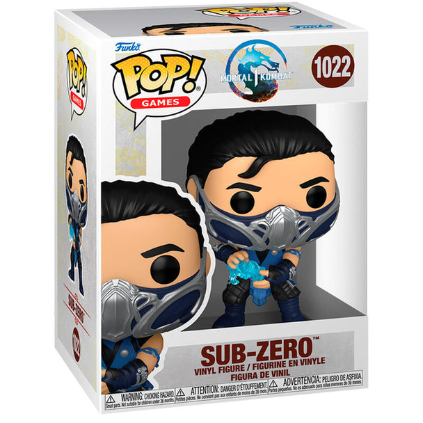 Figurine Funko POP Sub-Zero de Mortal Kombat en vinyle bleu et noir, vue de face avec détails précis