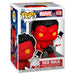 Figurine Funko POP Red Hulk Marvel en vinyl de 9cm avec un bonhomme de neige, présentée dans sa boîte cadeau