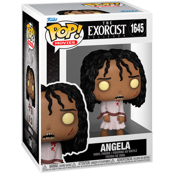 Figurine Funko POP Angela de The Exorcist en vinyle de 9cm dans sa boîte cadeau collector, vue de face