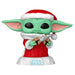 Vue de face de la figurine Funko POP Grogu avec cookie de Noël sur fond blanc