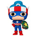 Vue rapprochée de la figurine Funko POP Captain America Marvel Holiday avec détails festifs