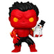 Vue rapprochée de la figurine Funko POP Red Hulk Marvel avec bonhomme de neige, montrant les détails colorés et le design festif