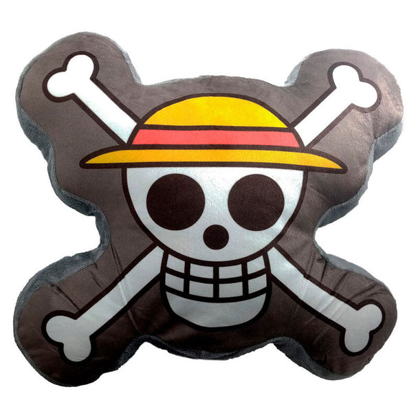 Vue rapprochée du tissu et du design 3D du coussin One Piece officiel TOEI ANIMATION