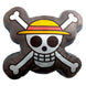 Vue rapprochée du tissu et du design 3D du coussin One Piece officiel TOEI ANIMATION